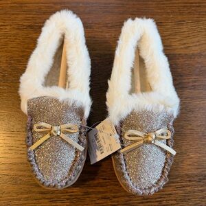 NWT Crewcuts Glittery Slippers with Faux Fur